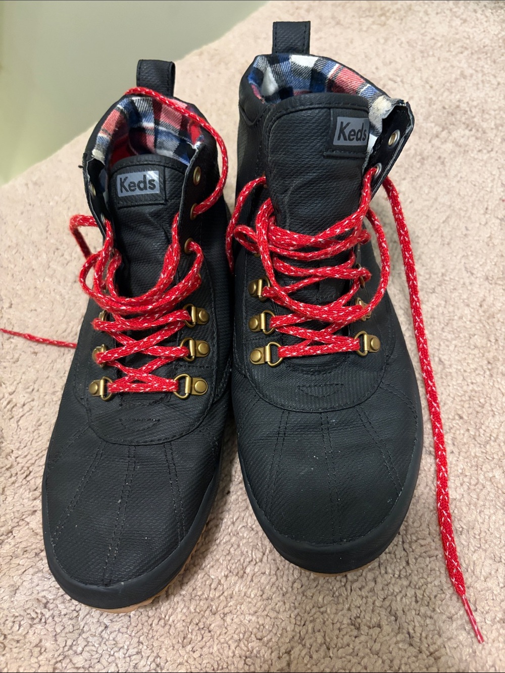 Keds Kids Black High-Top Boots with Red Laces